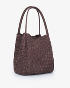 Remi & Reid Hollace Mini Tote Woven Faux Suede in Chocolate, front angled view