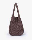 Remi & Reid Hollace Mini Tote Woven Faux Suede in Chocolate, side view