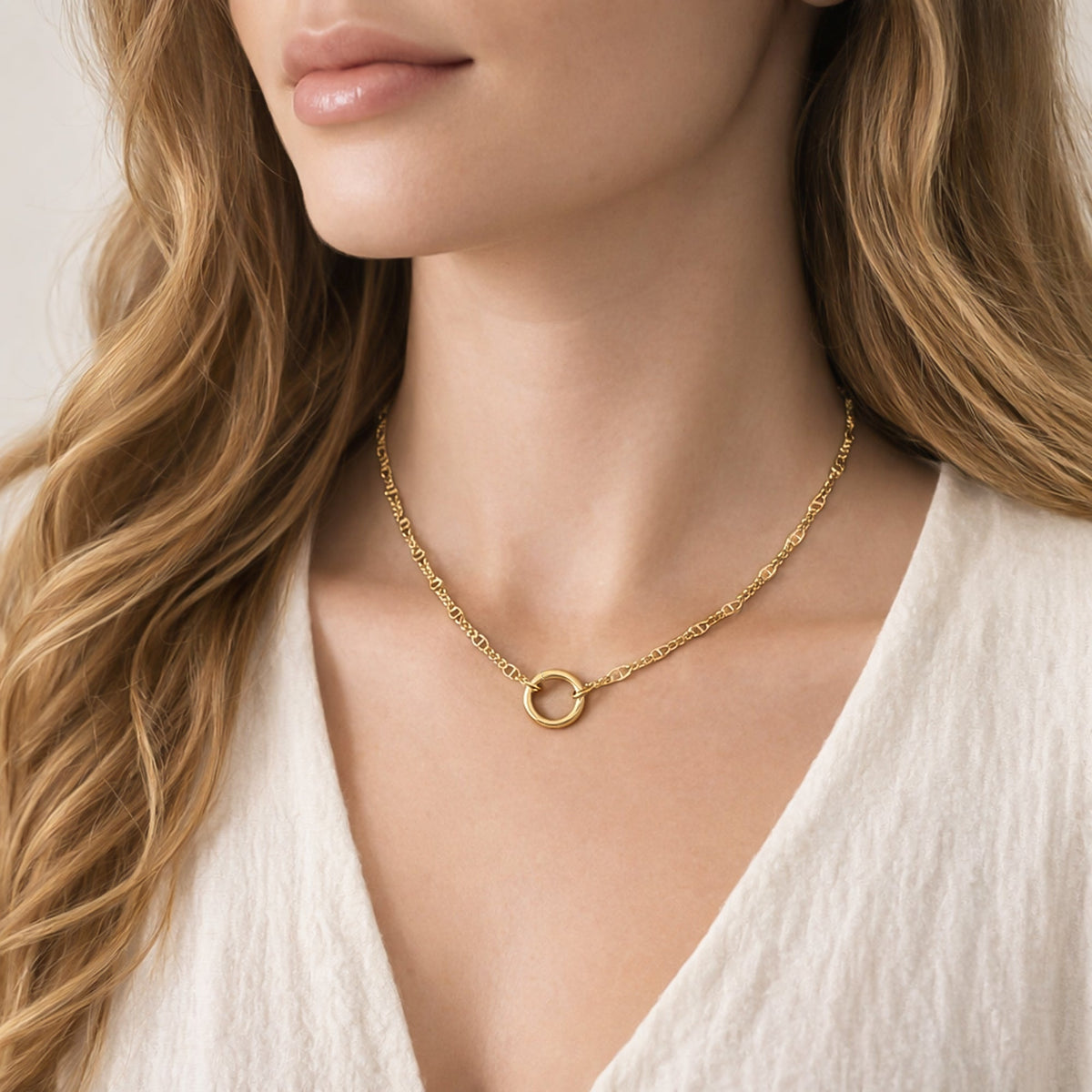 OMG blings Mariner Curb Chain with Spring Ring in Gold, worn view