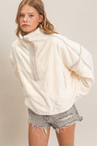 HYFVE Quarter Zip Fuzzy Pullover in Ivory, front view