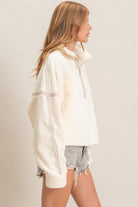 HYFVE Quarter Zip Fuzzy Pullover in Ivory, side view
