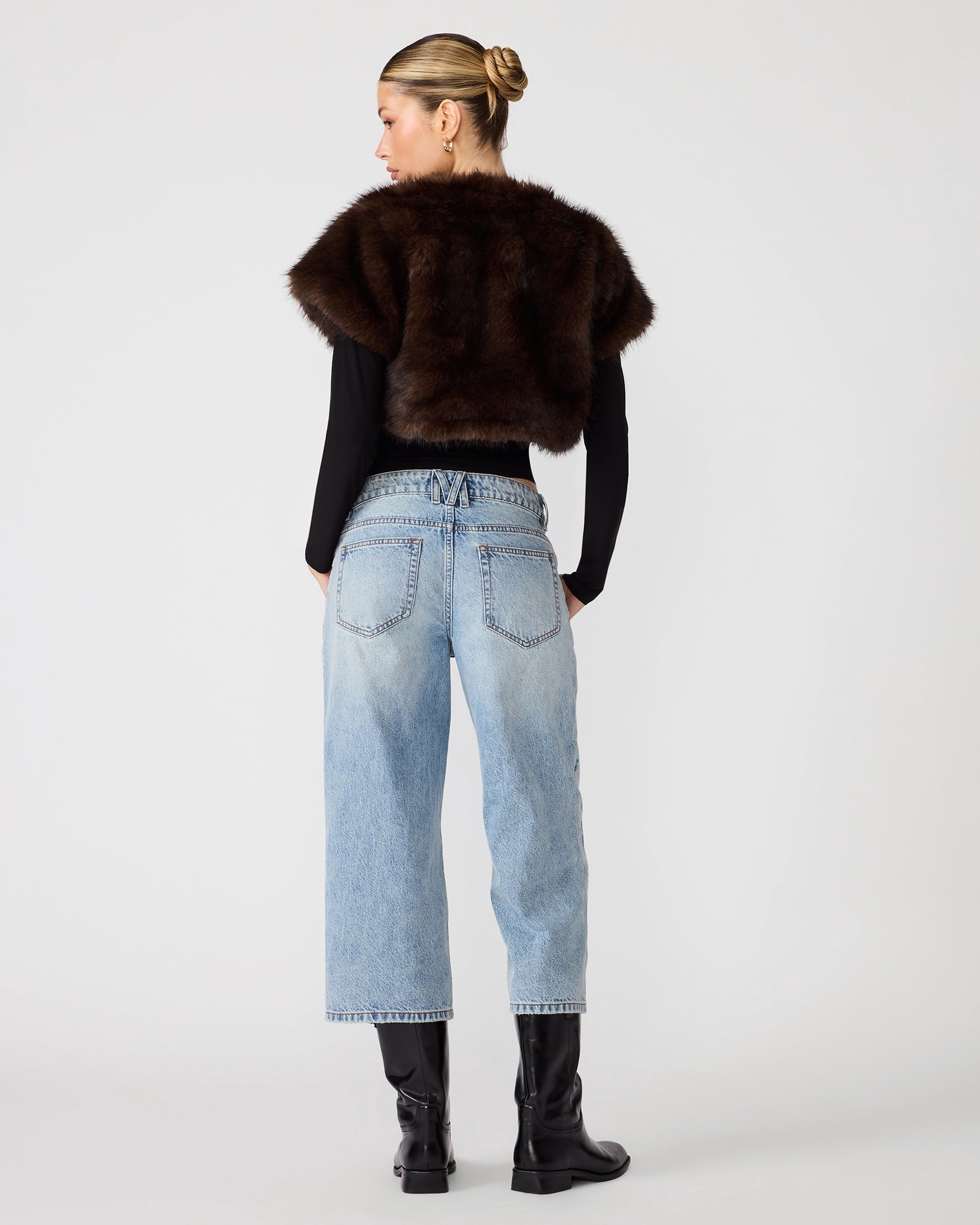 Steve Madden Jalen Balero Jacket in Fossil Brown, back view