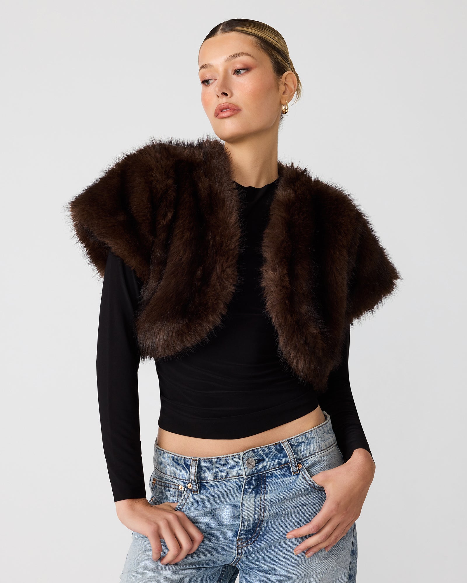 Steve Madden Jalen Balero Jacket in Fossil Brown, front view