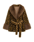 KW Fashion Leopard Faux Fur Coat in Brown, front flat lay view