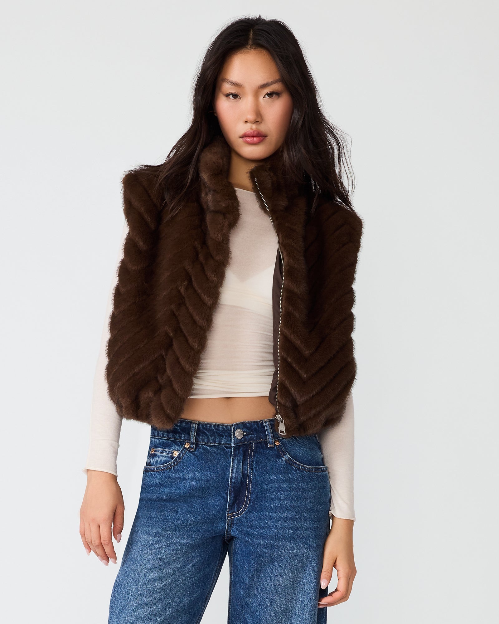 Steve Madden Luxie Vest in Cafe Noir, front view