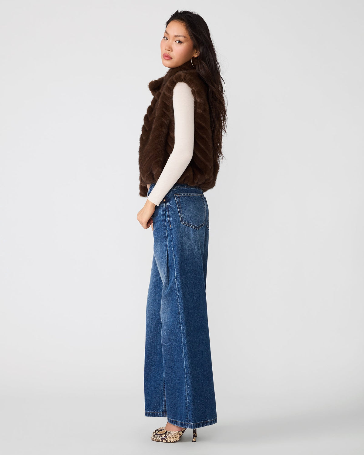 Steve Madden Luxie Vest in Cafe Noir, side view