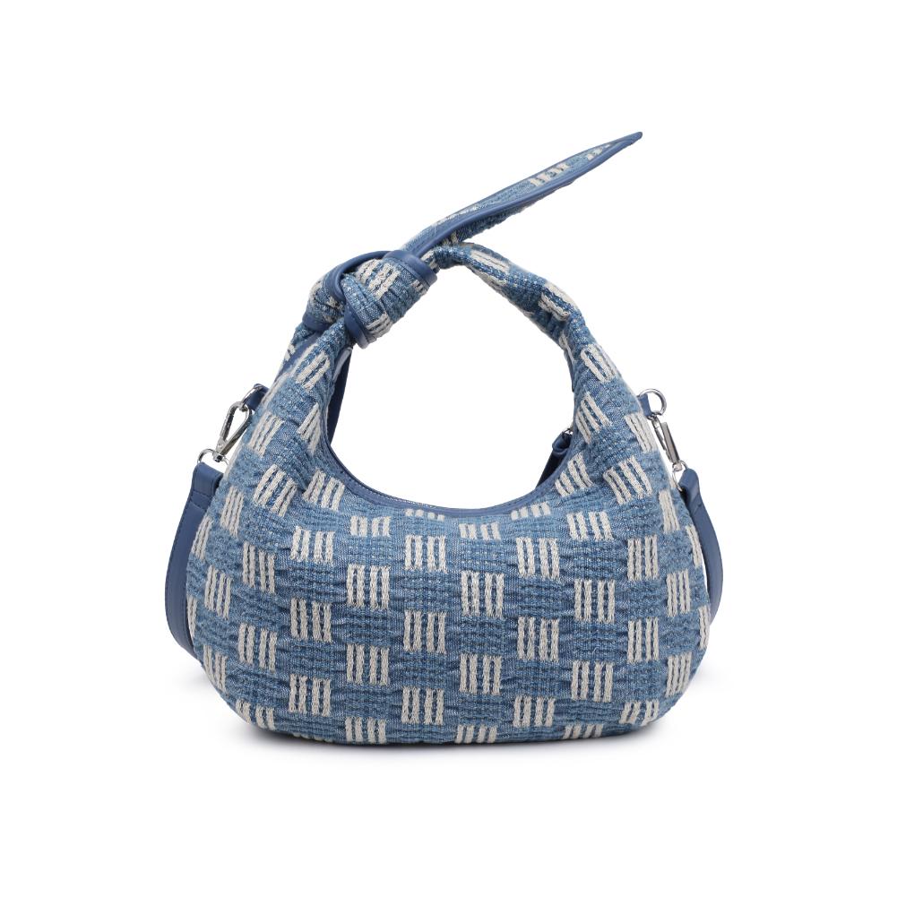 Paloma Crossbody Blue. Elevate your everyday look with denim checkerboard crossbody. The denim all-over, combined with a checkerboard pattern, adds a playful touch. Stay organized with the fabric-lined interior, complete with a zip pocket and slip pocket, ensuring your essentials are always within reach.