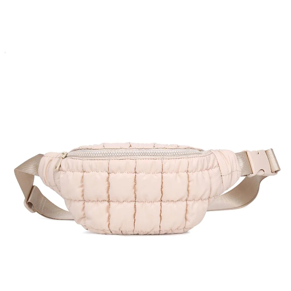 Sol & Selene Resurgence Belt Bag Cream. Embrace the bounce-back spirit with our Resurgence belt bag, featuring a quilted puff design for an on-trend, chic look, perfect for hands-free convenience while revitalizing your outfit with its unique charm and functional flair. Keep all your essentials handy and organized.
