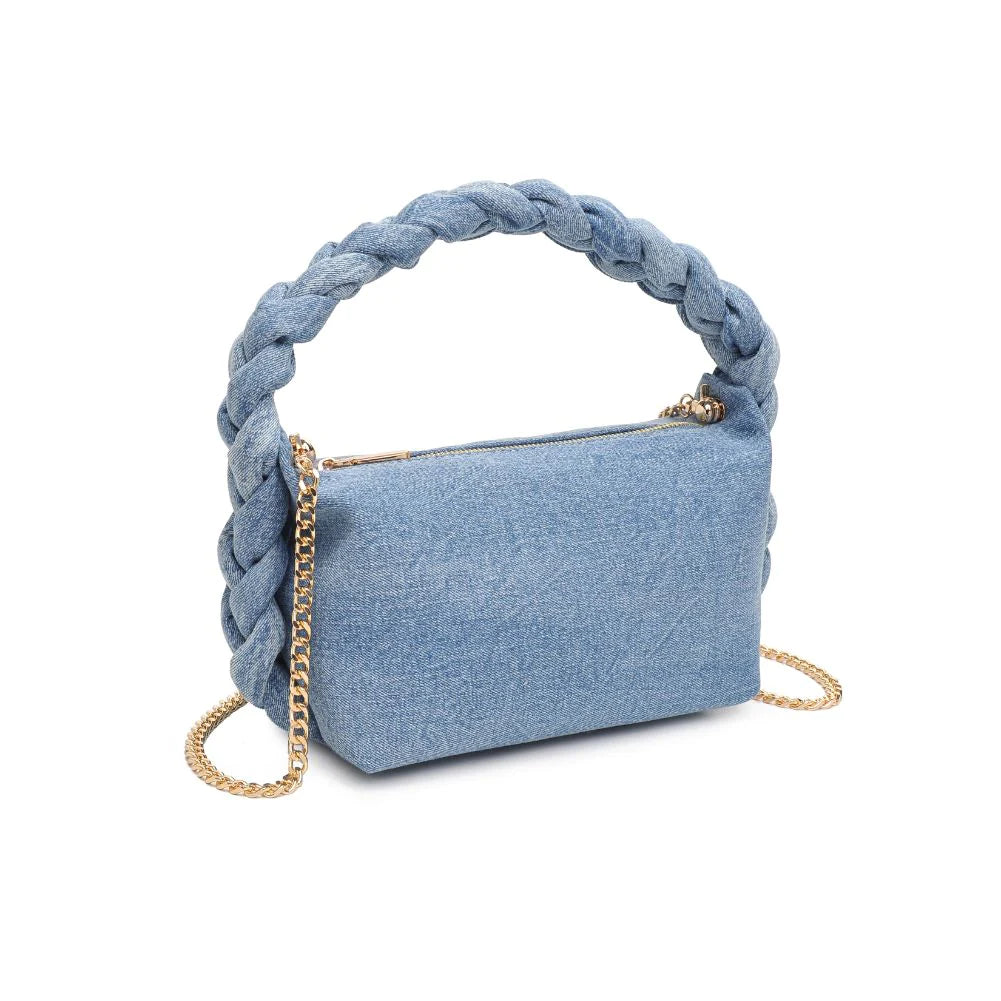 Skylar Crossbody Denim. This stylish crossbody features a denim exterior, with a braided handle and gold hardware accents and comes with an additional shoulder strap so you can switch up your look in a snap. Open up the zipper closure to reveal a fabric-lined interior, including one zipper pocket and one slip pocket, perfect for safely storing all of your essentials.