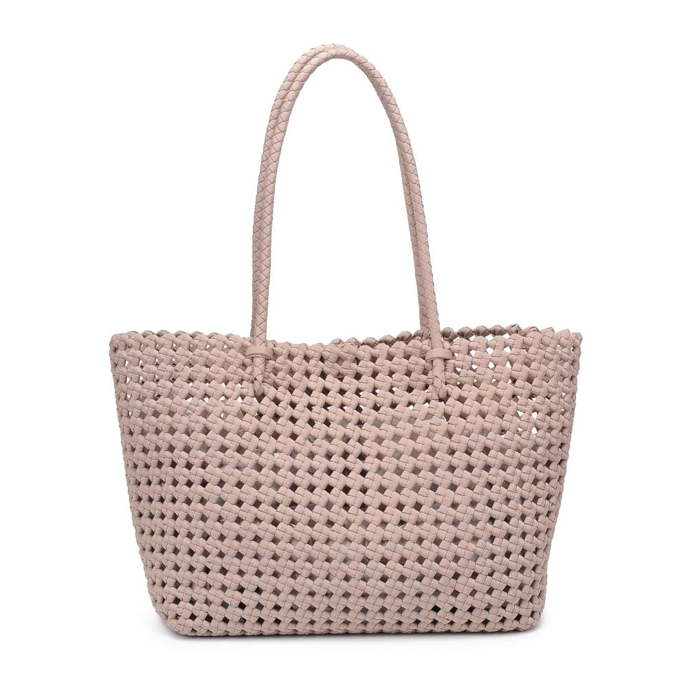 Sol and Selene Reflection Bag Nude. Crafted from durable polyester with a charming braided design, this hobo is the ideal companion for a day at the beach or running errands. With an open closure, it offers easy access, making it perfect for those on-the-go moments. Elevate your casual chic with this shopper tote that effortlessly combines fashion and functionality.
