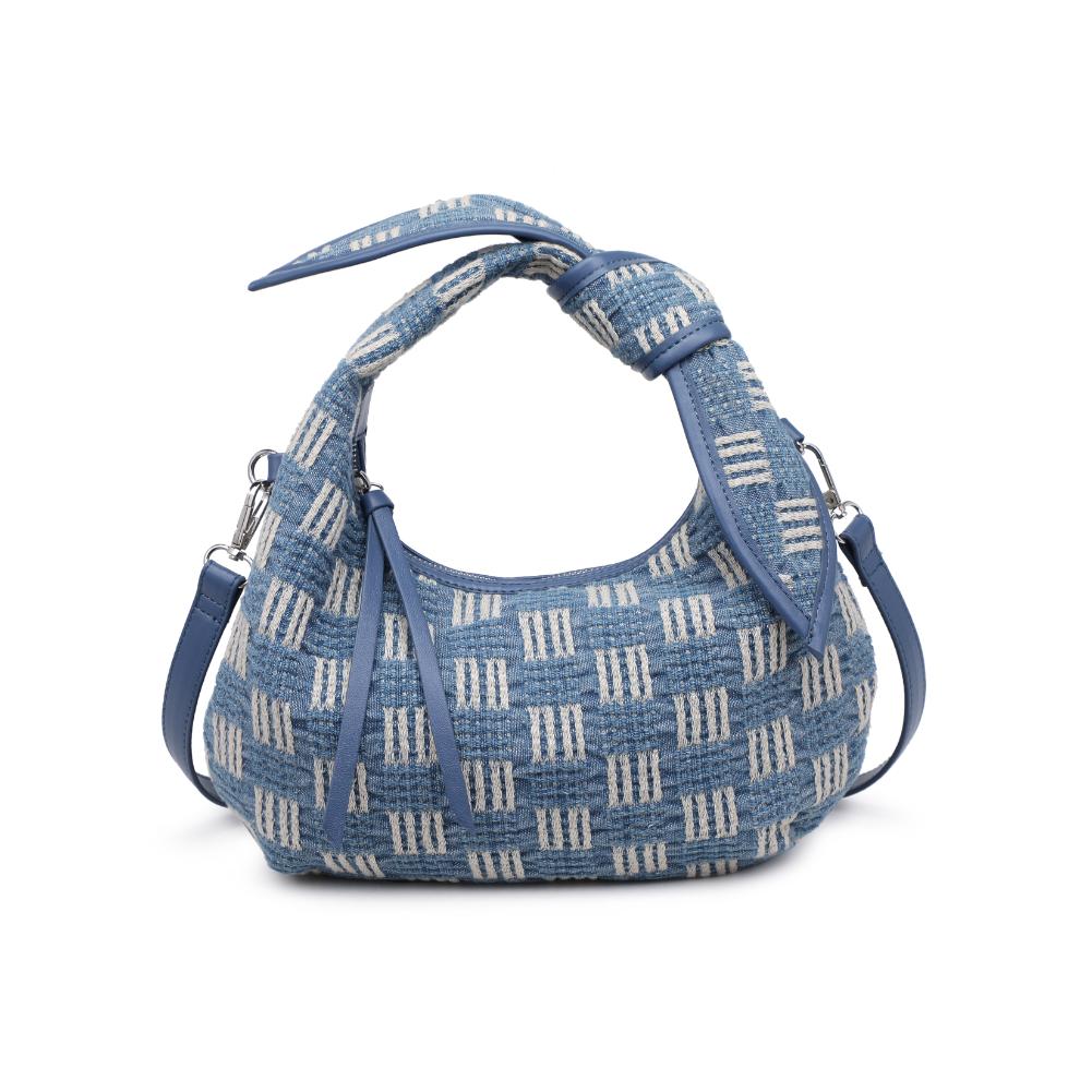 Paloma Crossbody Blue. Elevate your everyday look with denim checkerboard crossbody. The denim all-over, combined with a checkerboard pattern, adds a playful touch. Stay organized with the fabric-lined interior, complete with a zip pocket and slip pocket, ensuring your essentials are always within reach.