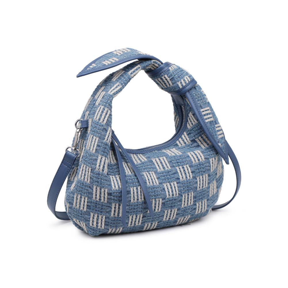 Paloma Crossbody Blue. Elevate your everyday look with denim checkerboard crossbody. The denim all-over, combined with a checkerboard pattern, adds a playful touch. Stay organized with the fabric-lined interior, complete with a zip pocket and slip pocket, ensuring your essentials are always within reach.