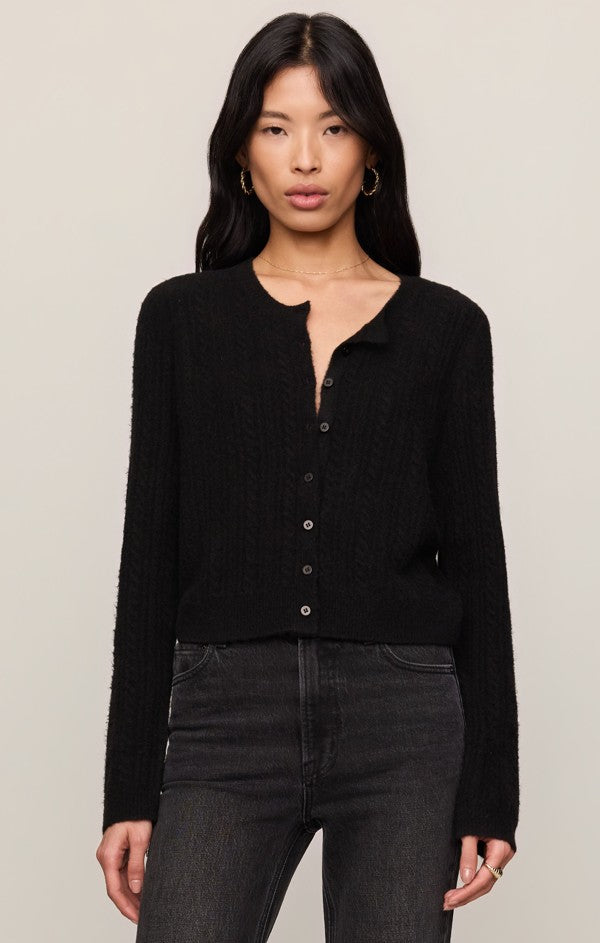 Z Supply Medina Pointelle Cardigan in Black, front view