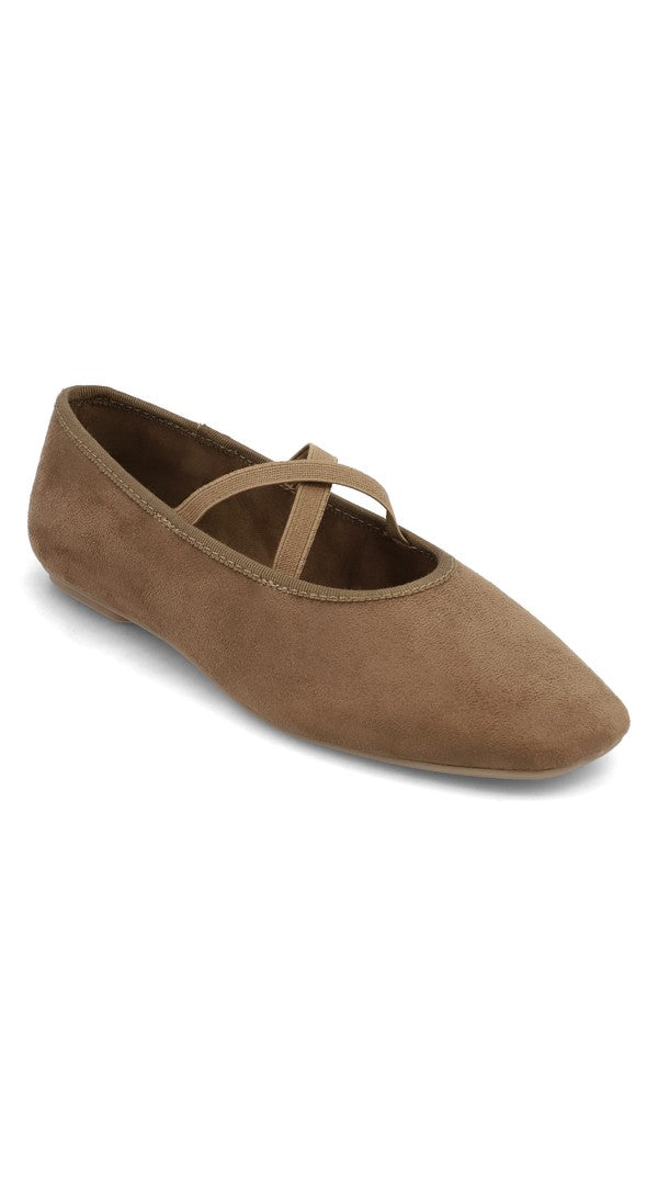 MIA Faux Suede Elastic Band Ballet Flat in Stone, angled front view