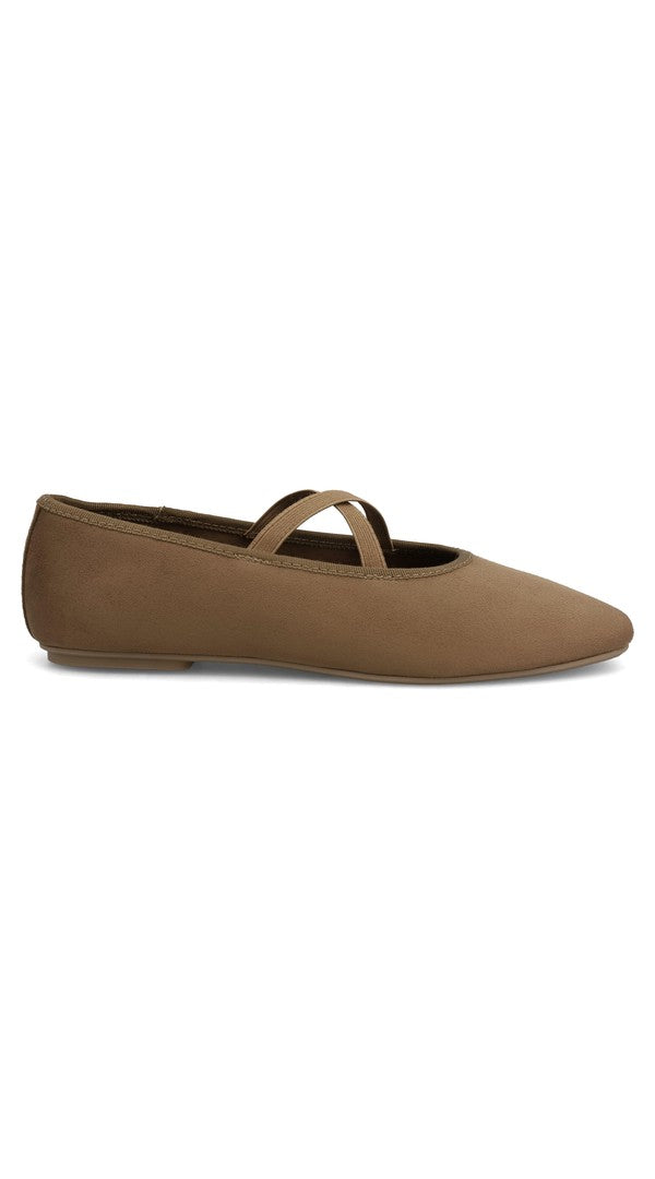 MIA Faux Suede Elastic Band Ballet Flat in Stone, side view