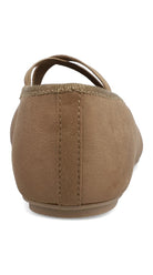 MIA Faux Suede Elastic Band Ballet Flat in Stone, back view of heel