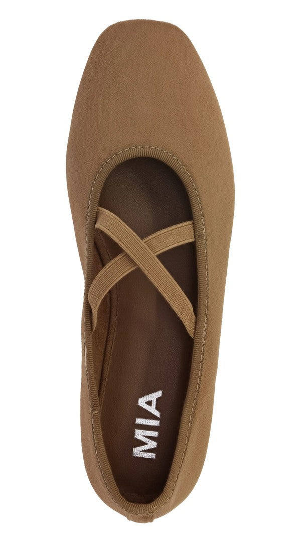 MIA Faux Suede Elastic Band Ballet Flat in Stone, top view