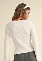 Miou Muse Ribbed Long Sleeve Knitted Top in Off White, back view