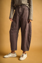 Miou Muse Barrel Cotton Pants in Red Bean, side view