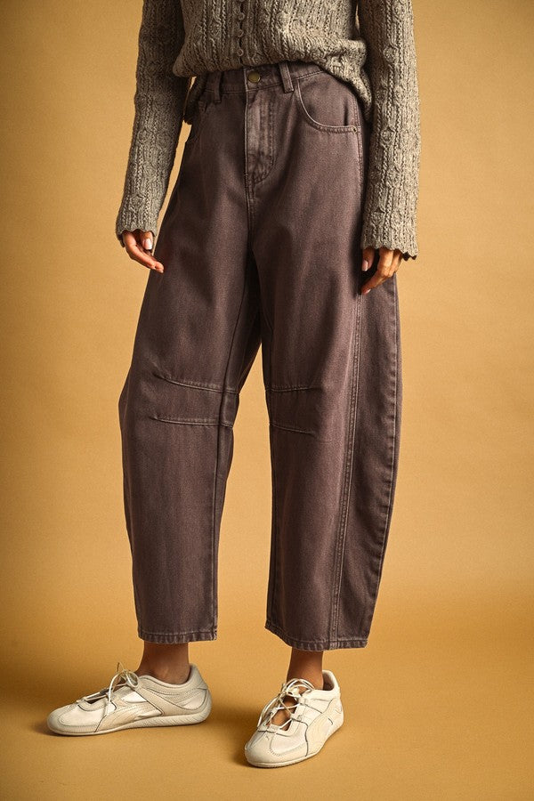 Miou Muse Barrel Cotton Pants in Red Bean, side view