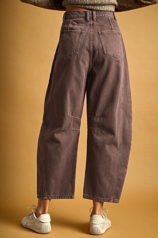 Miou Muse Barrel Cotton Pants in Red Bean, back view