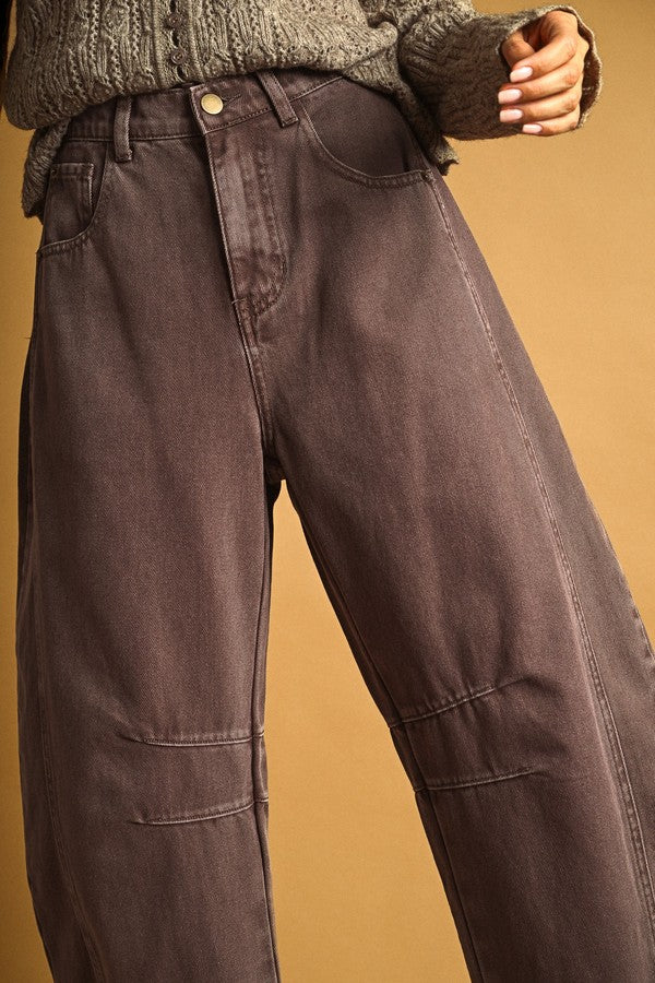 Miou Muse Barrel Cotton Pants in Red Bean, detail view