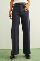 Miou Muse Straight Wide Leg Denim Pants in Navy, front view