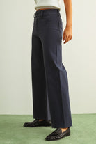 Miou Muse Straight Wide Leg Denim Pants in Navy, side view