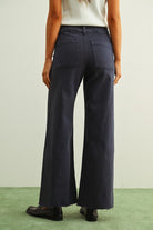 Miou Muse Straight Wide Leg Denim Pants in Navy, back view