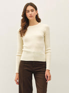 Be Cool Slim Fit Raised Stripe Ribbed Longsleeve Sweater in Natural, front view