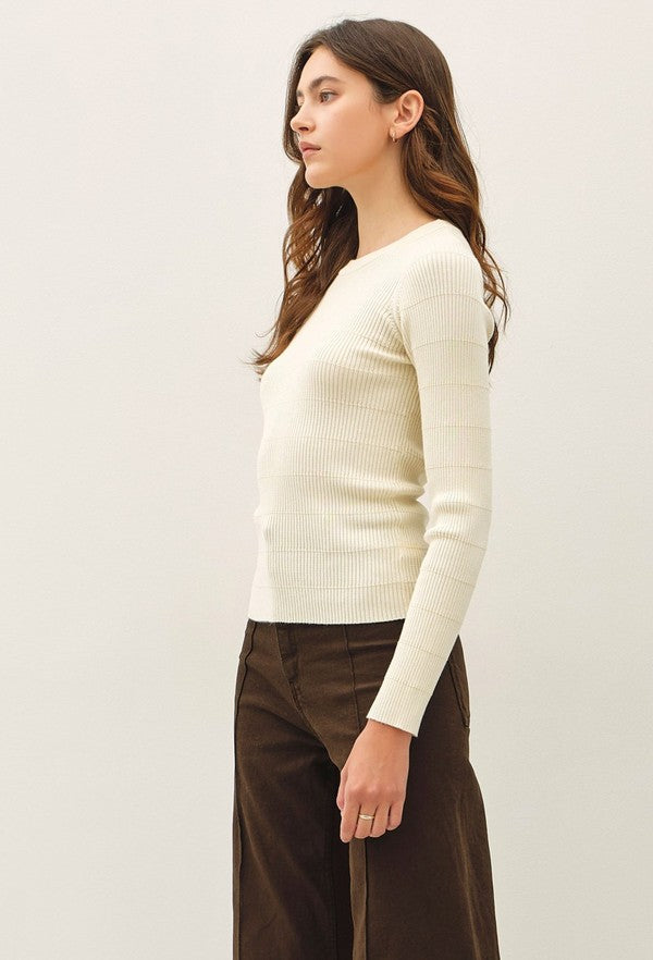 Be Cool Slim Fit Raised Stripe Ribbed Longsleeve Sweater in Natural, side view