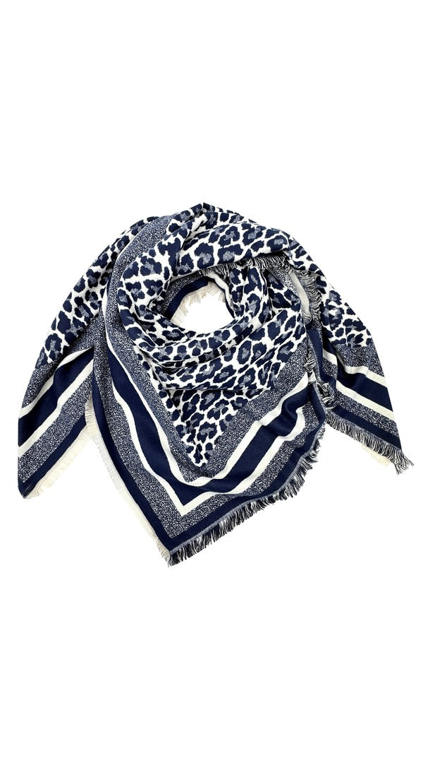 KW Fashion Leopard Print Scarf in Navy