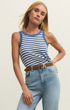 striped tank top, ribbed tank top women, everyday essential tank, fitted striped tank, casual summer tank top, layering tank women, classic striped top, lightweight knit tank, women’s basic tank top, casual chic tank top, vacation outfit essential, everyday wardrobe basics, timeless striped shirt, easy styling tank top, minimalist summer top