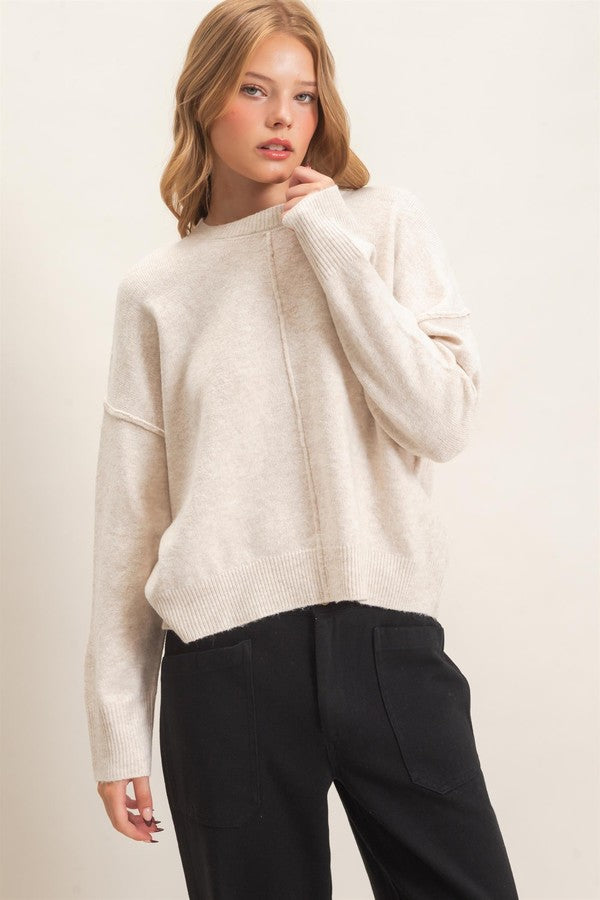 HYFVE Front Seam Sweater in Oatmeal, front view