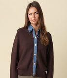 olivaceous Denim Contrast Sweater in Brown Denim, front view