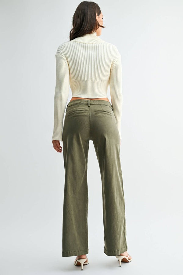 JBD Stretch Twill Slim Wide Leg Jean in Olive, back view