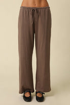 Olivaceous Wide Leg Draw String Pant in Dark Mocha, front view