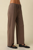 Olivaceous Wide Leg Draw String Pant in Dark Mocha, side view