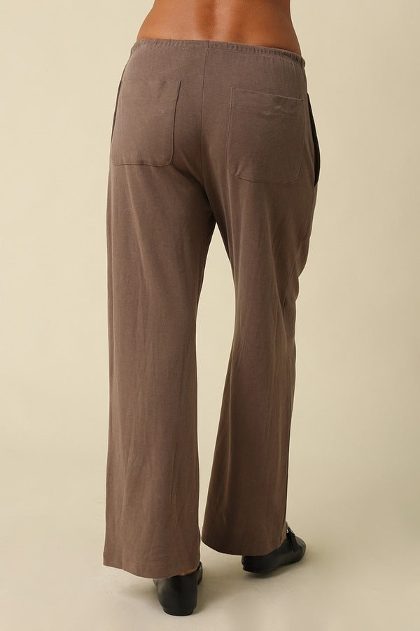 Olivaceous Wide Leg Draw String Pant in Dark Mocha, back view