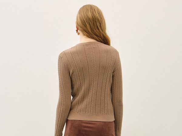 Be Cool Ultrasoft Pointelle Fitted Cardigan in Mocha, back view