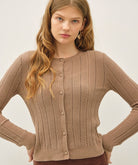 Be Cool Ultrasoft Pointelle Fitted Cardigan in Mocha, front view