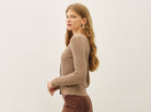 Be Cool Ultrasoft Pointelle Fitted Cardigan in Mocha, side view