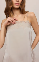 Z Supply Roselle Lace Cami in Frosted Pearl, lace neckline detail