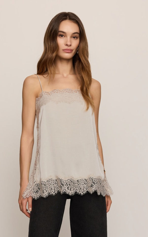 Z Supply Roselle Lace Cami in Frosted Pearl, styled front view