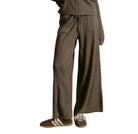 Miou Muse Zip Up Ribbed Straight Leg Pant in Espresso, front view
