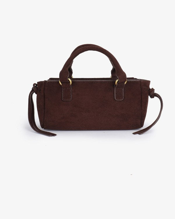 Remi & Reid Pepper Mini Satchel Faux Suede in Chocolate, front view