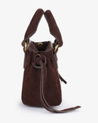 Remi & Reid Pepper Mini Satchel Faux Suede in Chocolate, side view