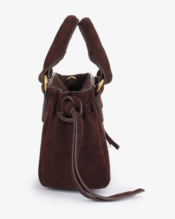 Remi & Reid Pepper Mini Satchel Faux Suede in Chocolate, side view