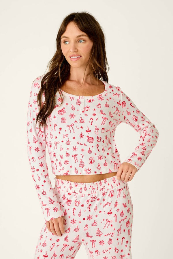 PJ Salvage Femme De Noel Long Sleeve Top in Ivory