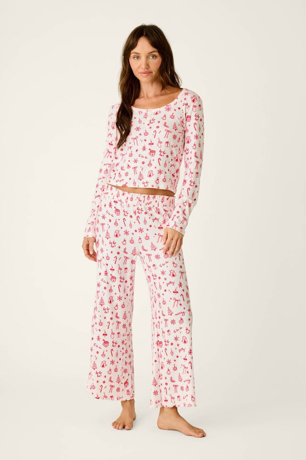 PJ Salvage Femme De Noel Long Sleeve Top in Ivory, full length